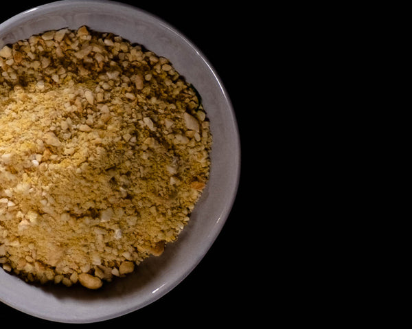 Plant-based parmesan crumble in bowl