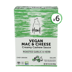 Green Box of Howl Vegan Mac & Cheese made with creamy cashews. This is the Roasted Garlic and Herb Flavor. Comes in a 6 pack.